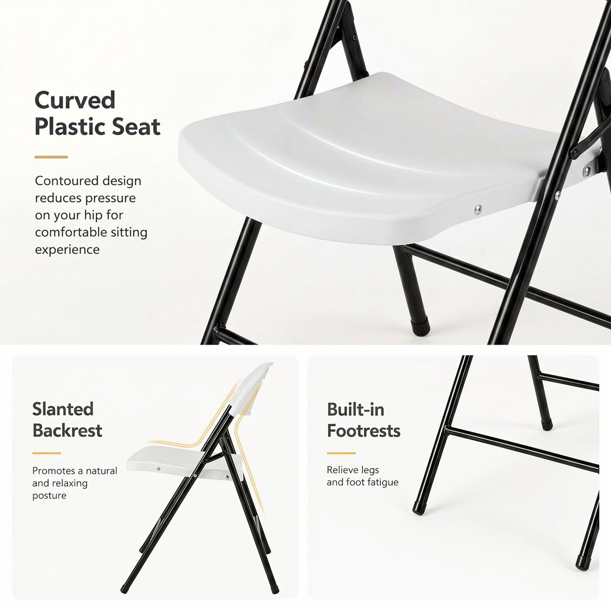Foldable Plastic Dining Chairs Set of 6 with Ergonomic Backrest