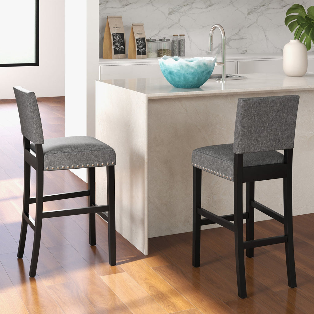 38.5/43.5 Inch Set of 2 Counter Height Chairs with Solid Rubber Wood Frame
