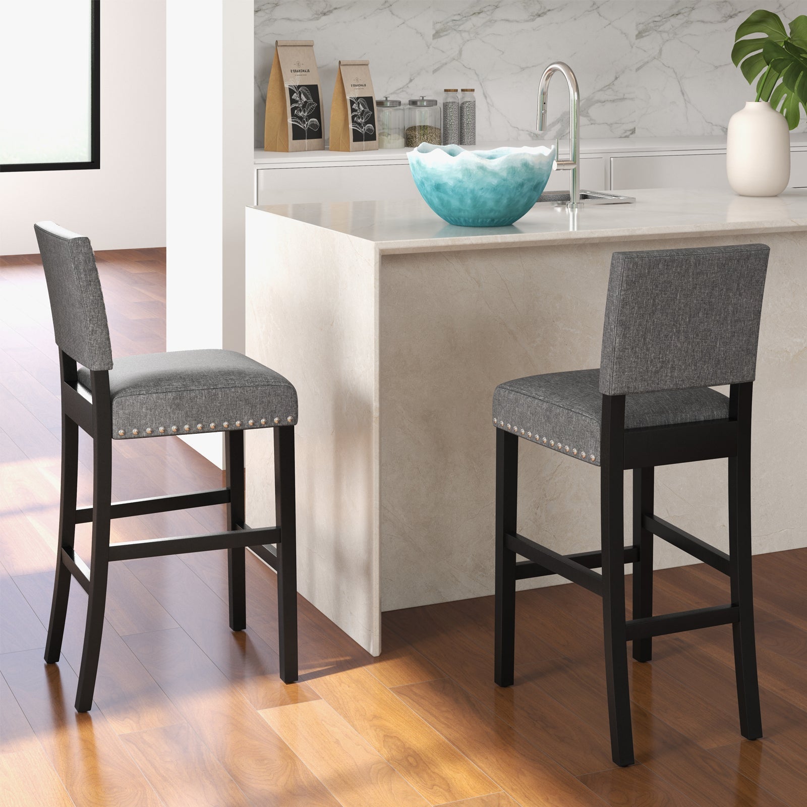 38.5/43.5 Inch Set of 2 Counter Height Chairs with Solid Rubber Wood Frame