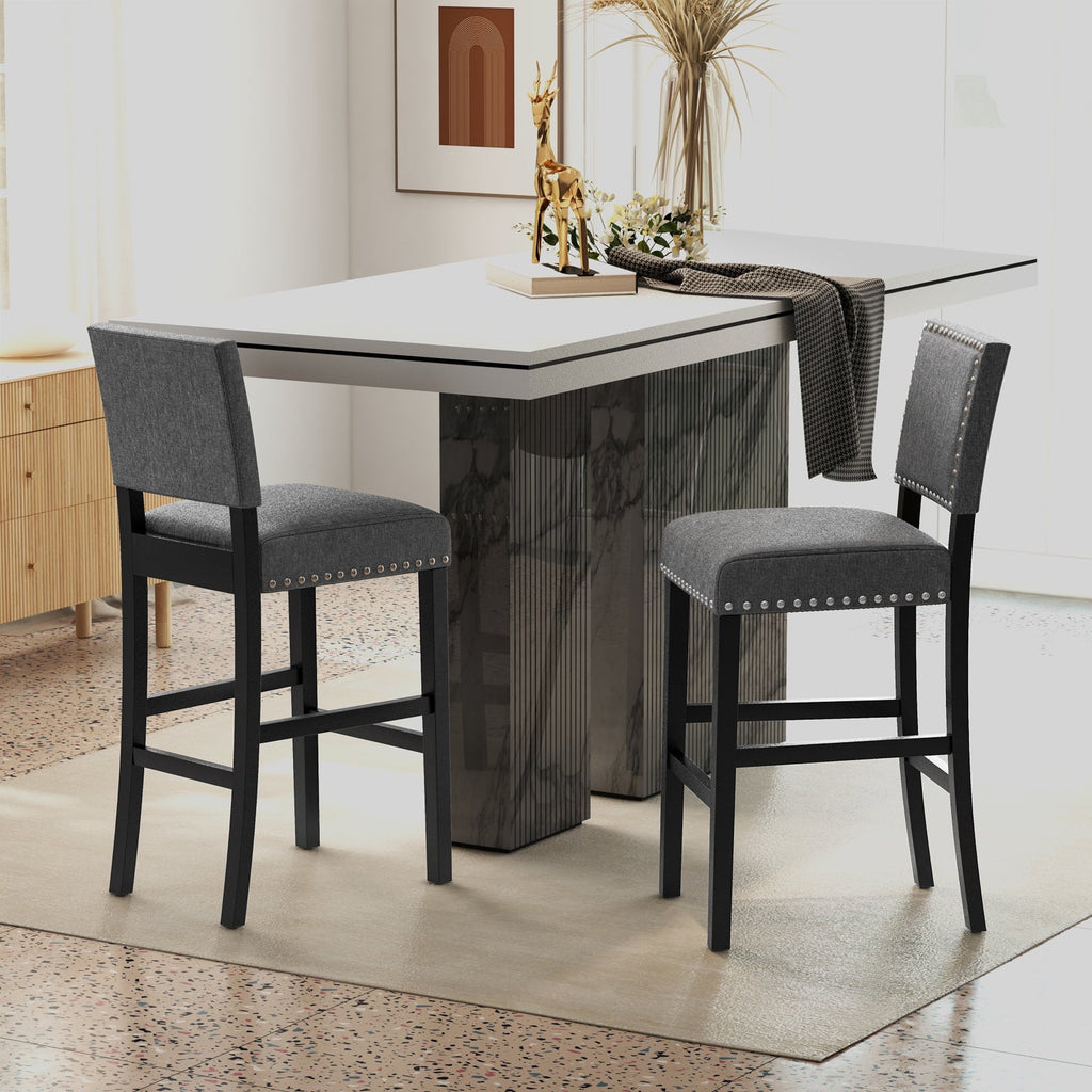 38.5/43.5 Inch Set of 2 Counter Height Chairs with Solid Rubber Wood Frame