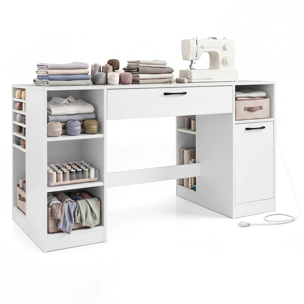 Sewing Table with Power Outlets and Storage Drawers