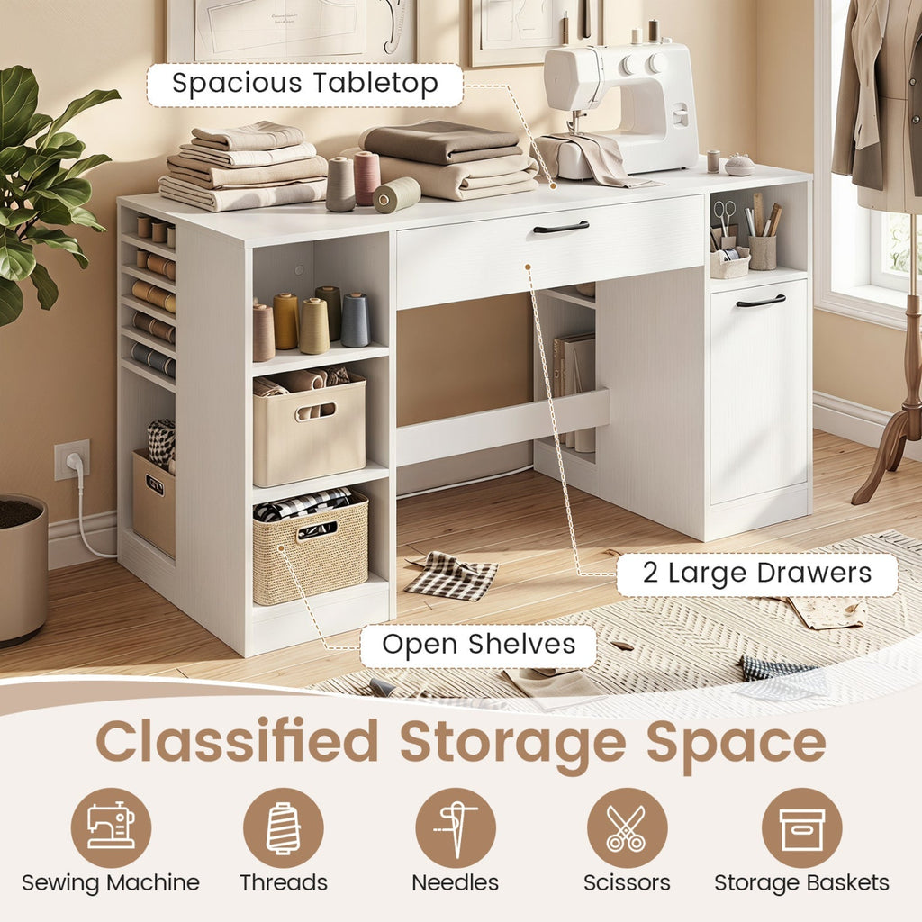 Sewing Table with Power Outlets and Storage Drawers