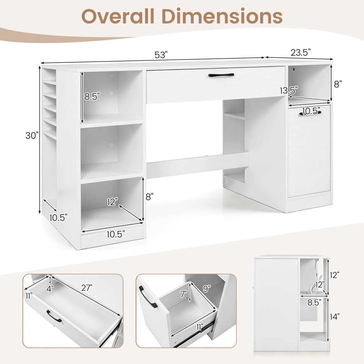 Sewing Table with Power Outlets and Storage Drawers