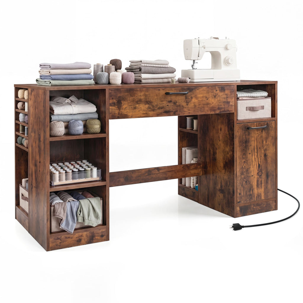 Sewing Table with Power Outlets and Storage Drawers