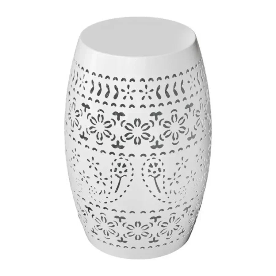 Steel Patio End Table Round Drum Accent For Indoor Outdoor