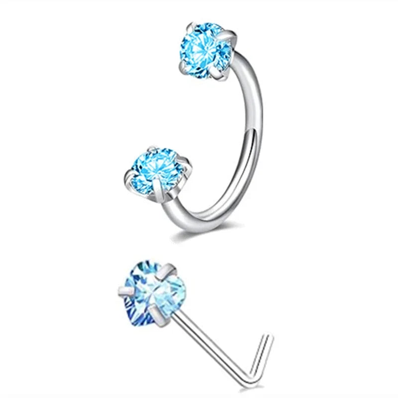 6/2pcs Horseshoe Nose Rings with L-Shape Nose Stud, Stainless Steel