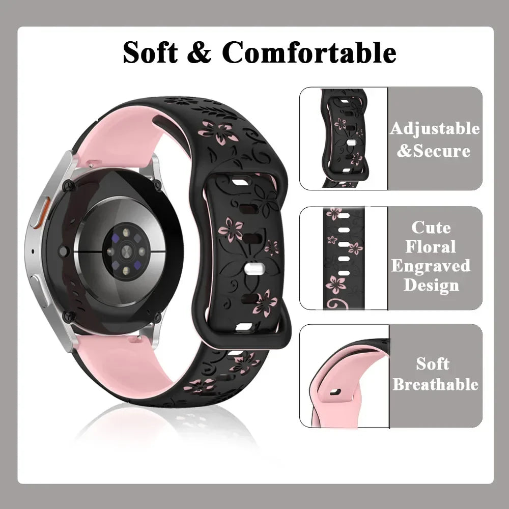 Garmin 18/20/22mm Quick Release Floral Engraved Silicone Band