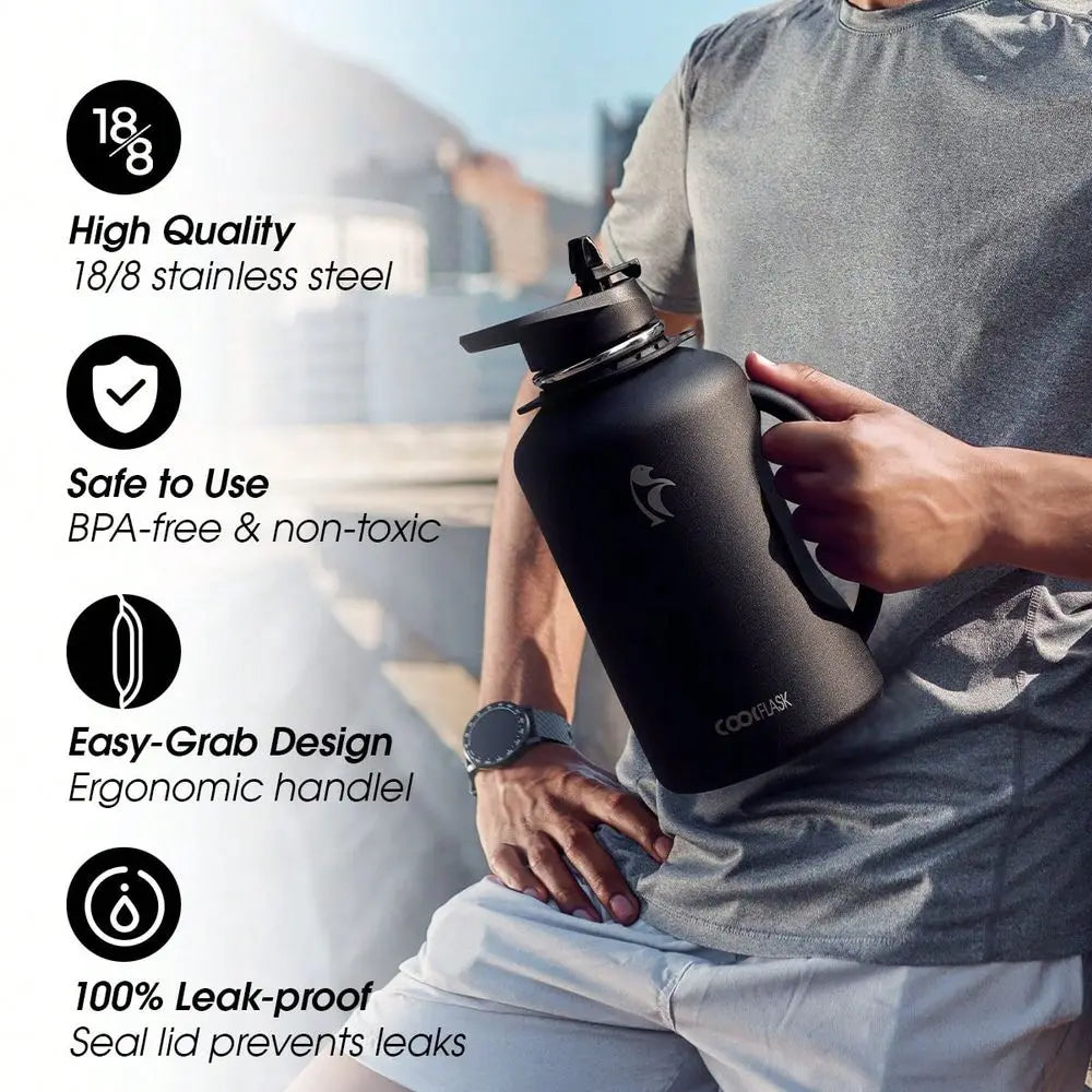Insulated Stainless Steel Water Bottle With Handle And Strap