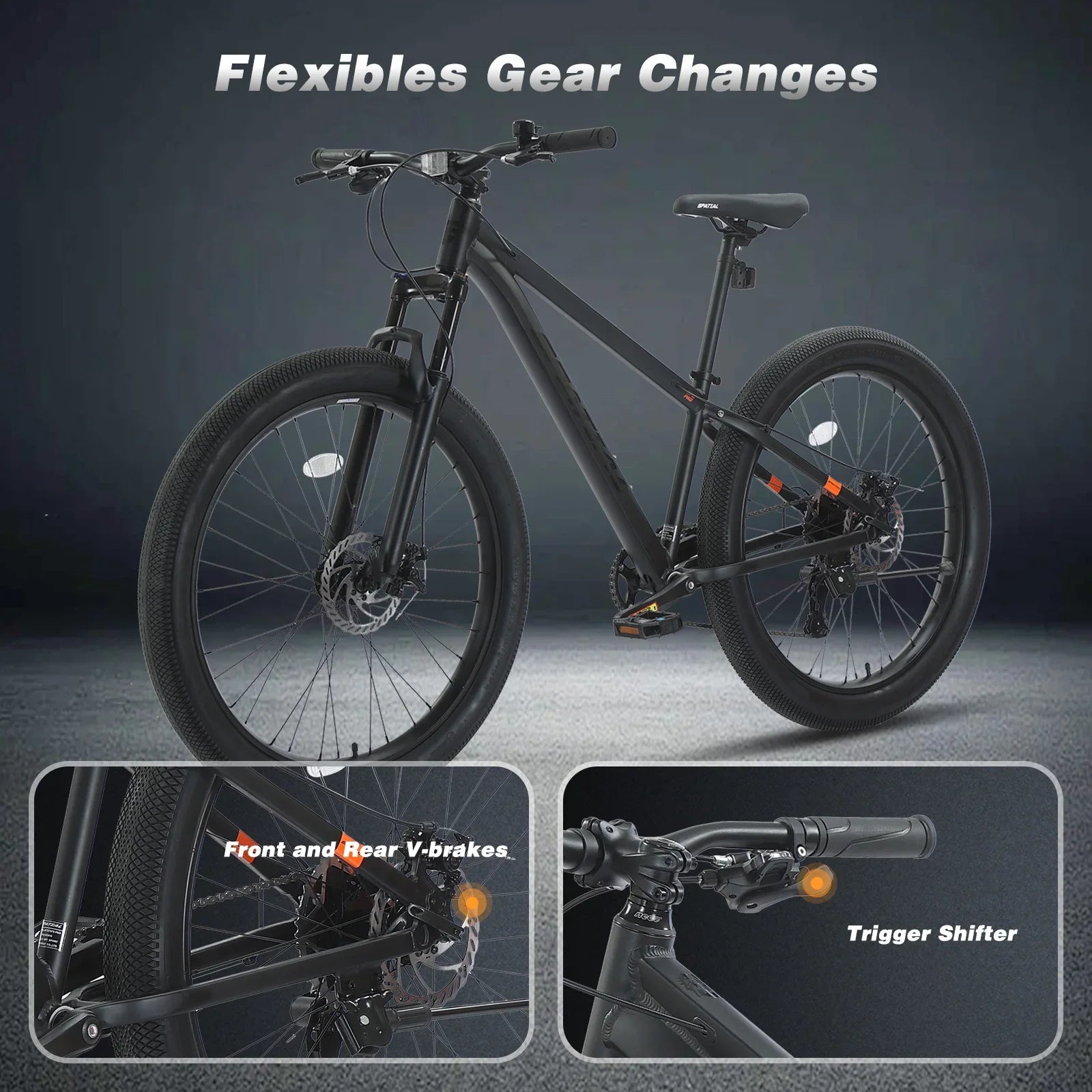 Spatial Fat Tire Mountain Bike 9-Speed Front Suspension Disc Brakes