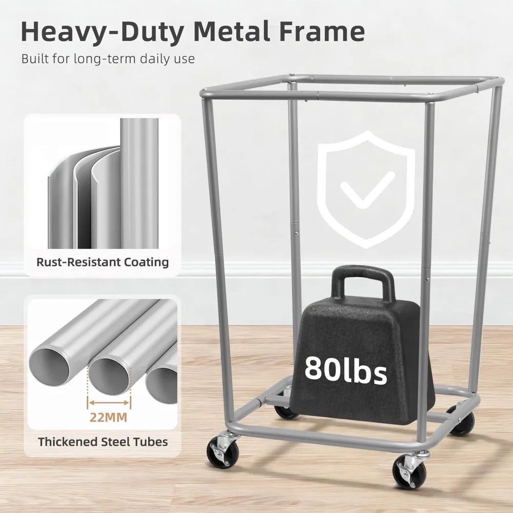 Industrial Laundry Hamper Cart With Heavy Duty Steel Frame