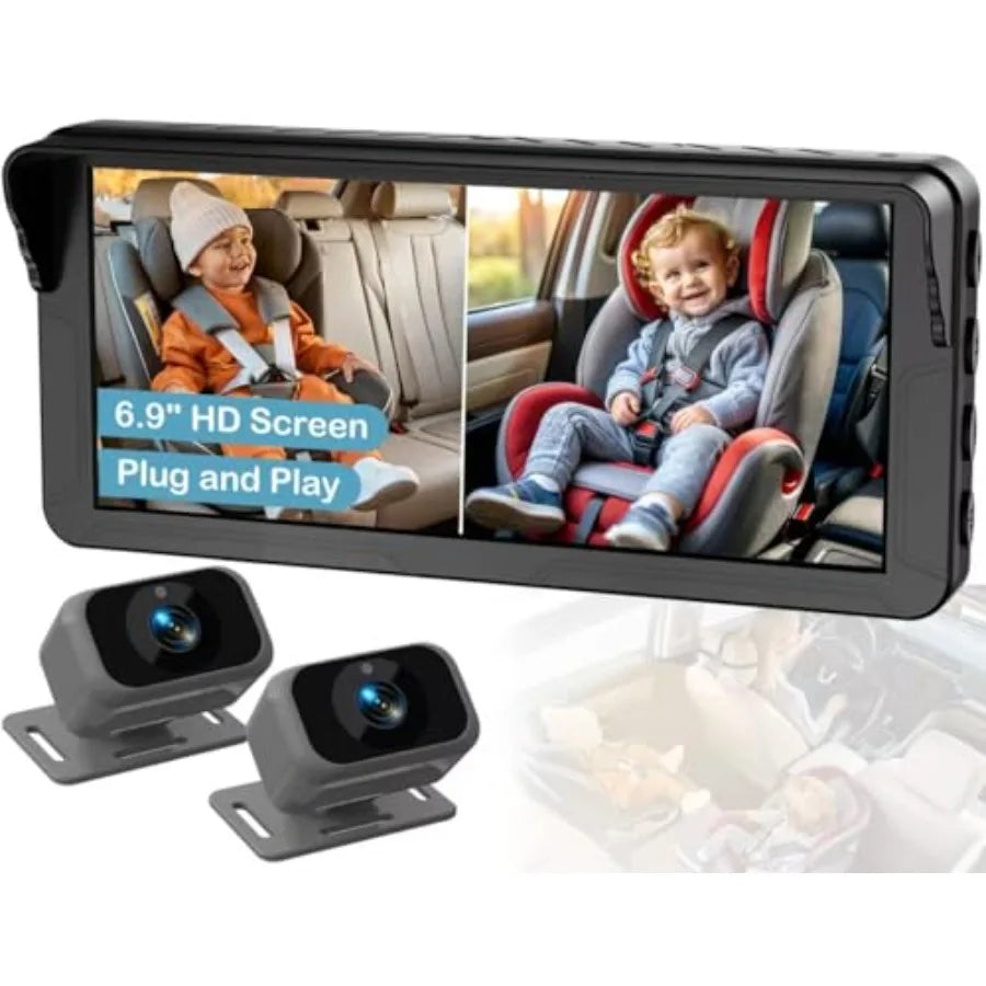 Baby Car Camera For Two Kids HD 1080P Dual Monitor