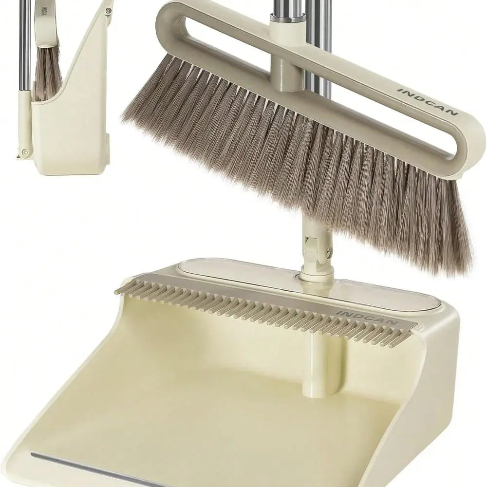 Broom And Dustpan Set With Adjustable Handle And Foldable Dustpan