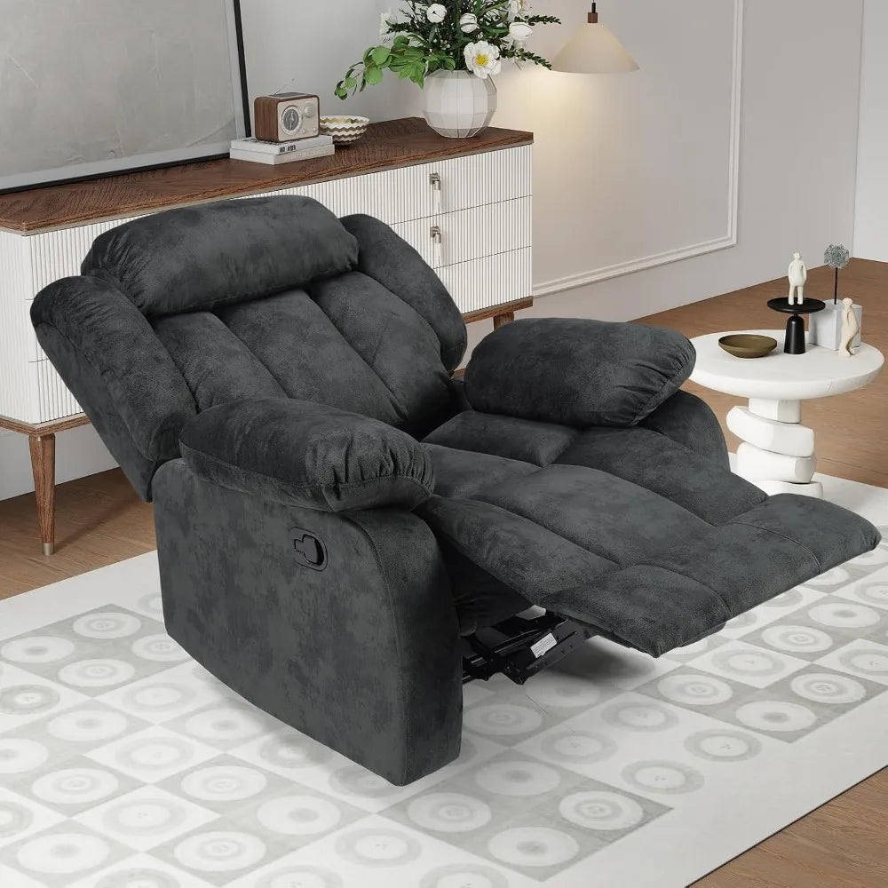 Manual Recliner Chair with Padded Armrests and Overstuffed Back