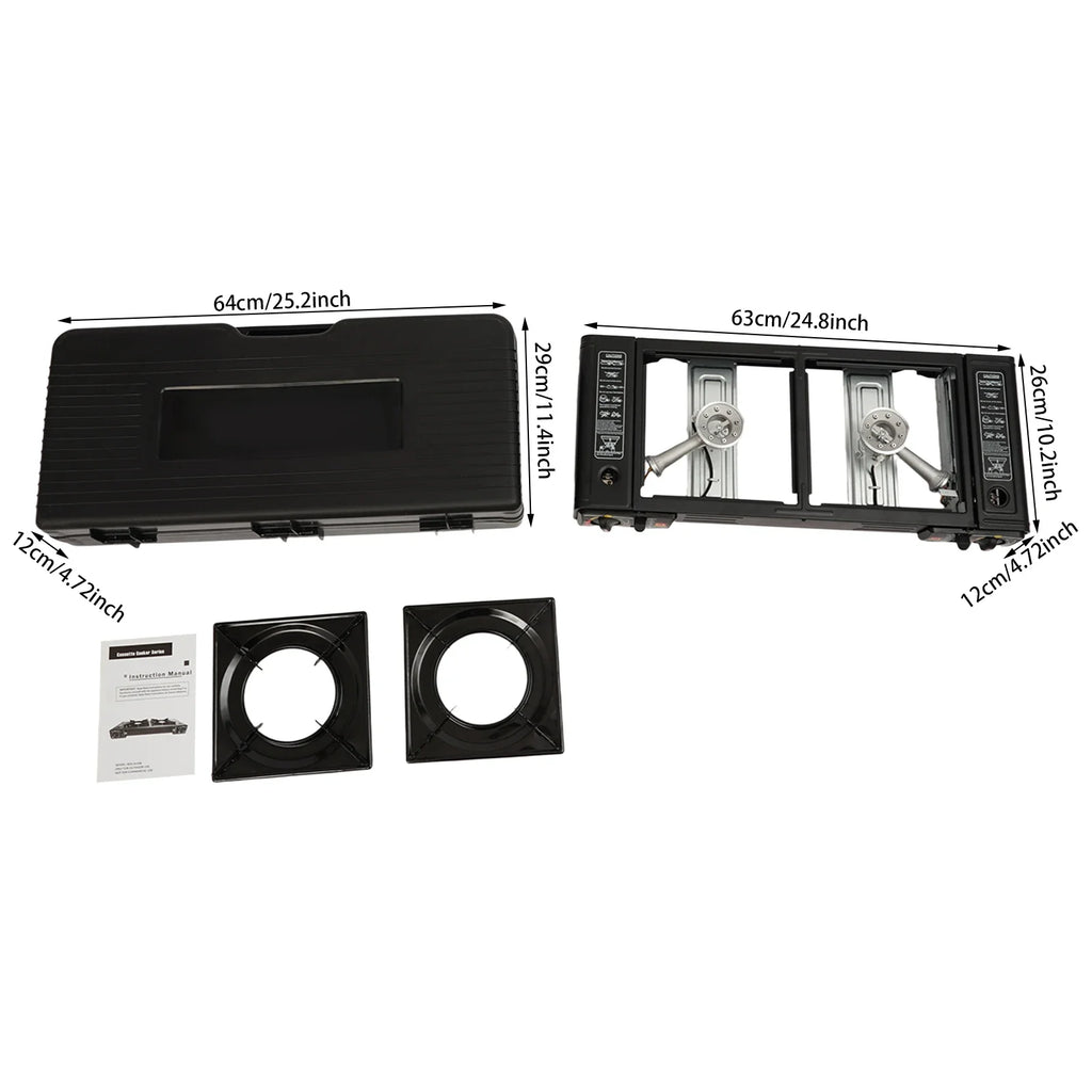 2 Burner Stove With Piezo Ignition Baking Tray Carrying Case