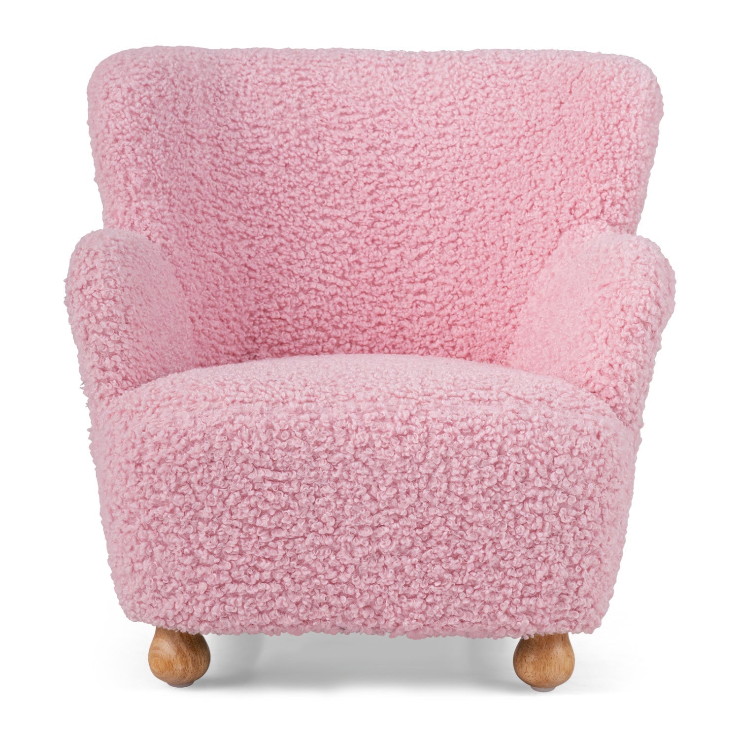 Kids Sherpa Armchair with Solid Wood Legs - Light Pink