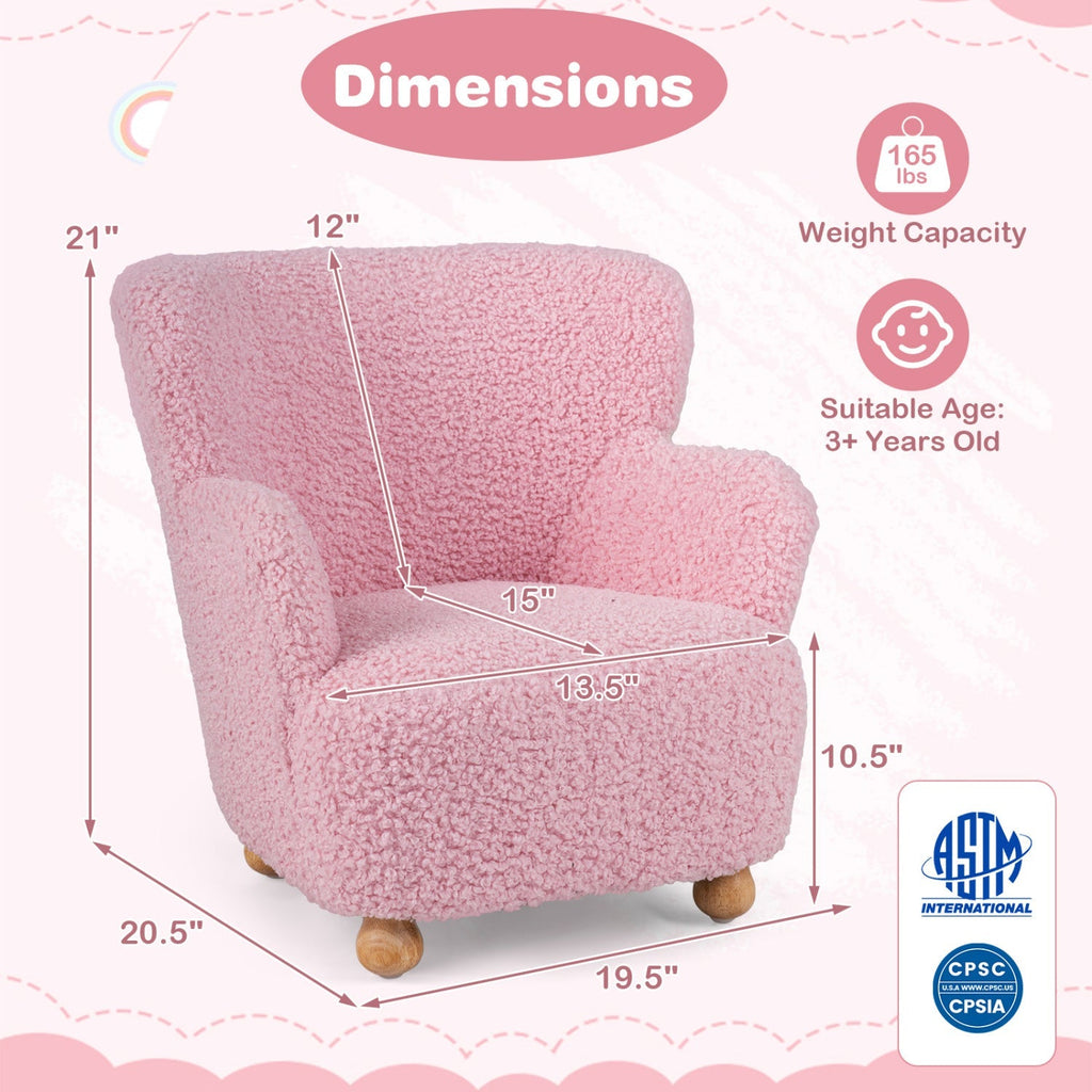 Kids Sherpa Armchair with Solid Wood Legs - Light Pink