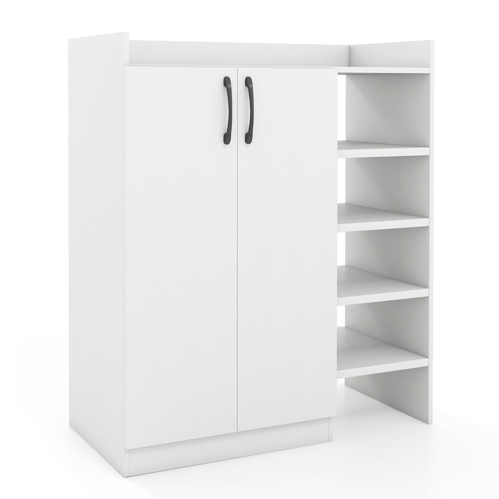 Shoe Cabinet with 2 Doors Shoe Storage Organizer with 2 Adjustable Inner Shelves-White
