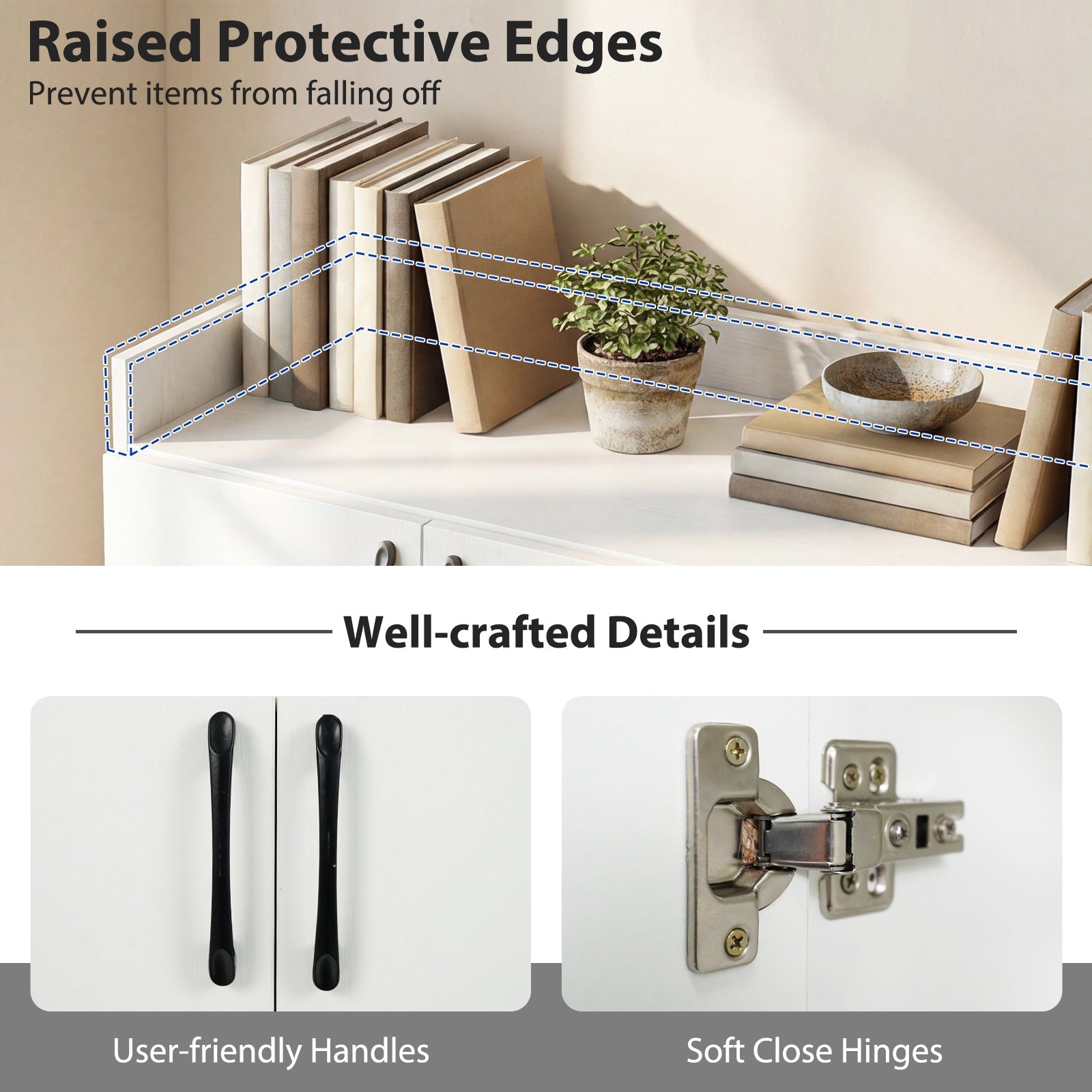 Shoe Cabinet with 2 Doors Shoe Storage Organizer with 2 Adjustable Inner Shelves-White