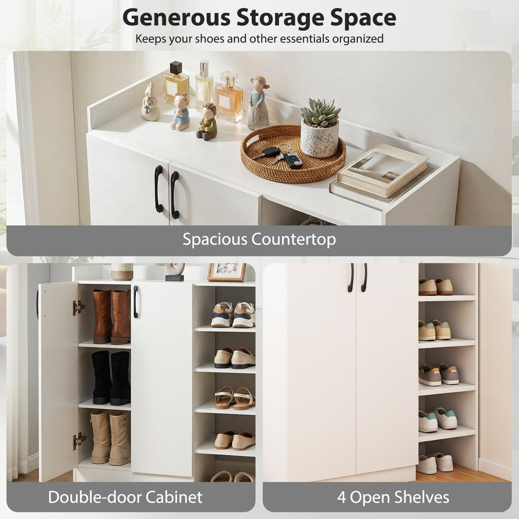 Shoe Cabinet with 2 Doors Shoe Storage Organizer with 2 Adjustable Inner Shelves-White