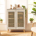Shoe Cabinet with Louvered Doors and Removable Shelves