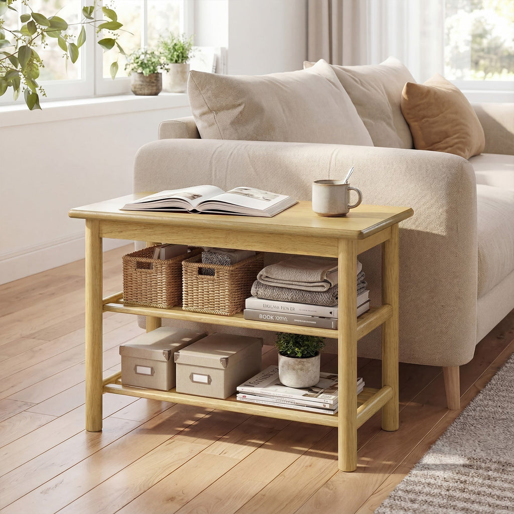 Shoe Rack Bench 3-Tier Rubberwood Shoe Changing Bench-Natrual
