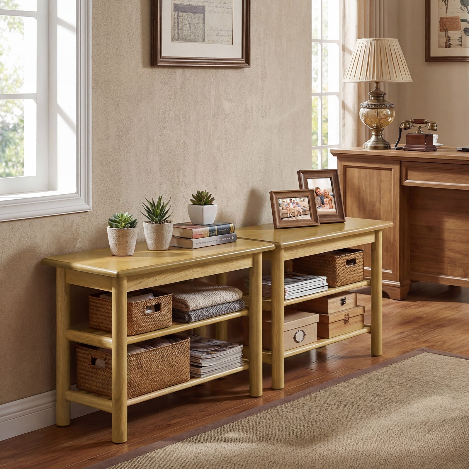 Shoe Rack Bench 3-Tier Rubberwood Shoe Changing Bench-Natrual