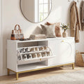 Shoe Storage Bench Narrow Entryway Bench with 2 Flip Drawers Adjustable Shelves-White