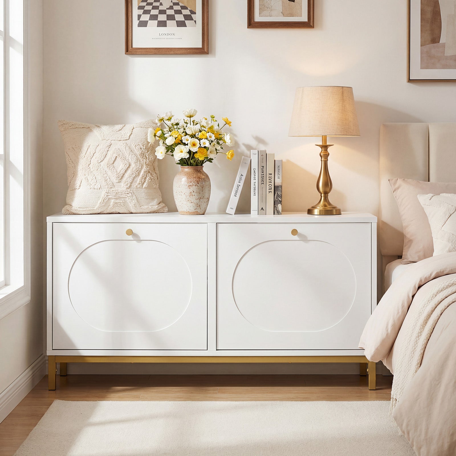 Shoe Storage Bench Narrow Entryway Bench with 2 Flip Drawers Adjustable Shelves-White