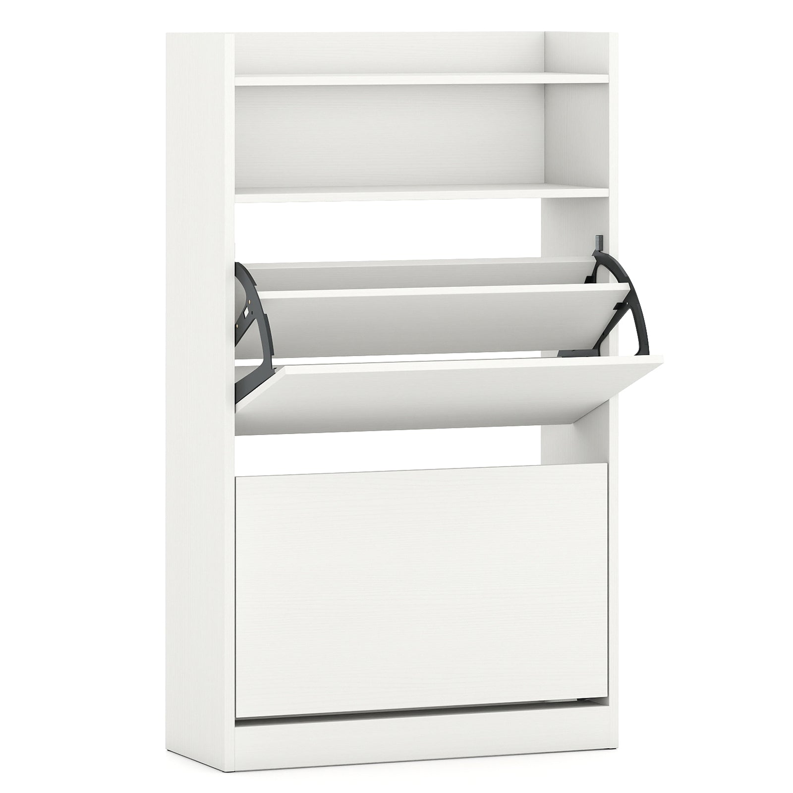 Shoe Storage Cabinet Hidden Shoe Rack with 2 Flip Drawers Adjustable and Removable Shelves-White