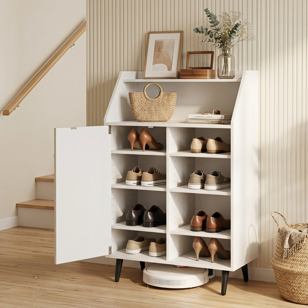 Shoe Storage Cabinet with Adjustable Shelves - White