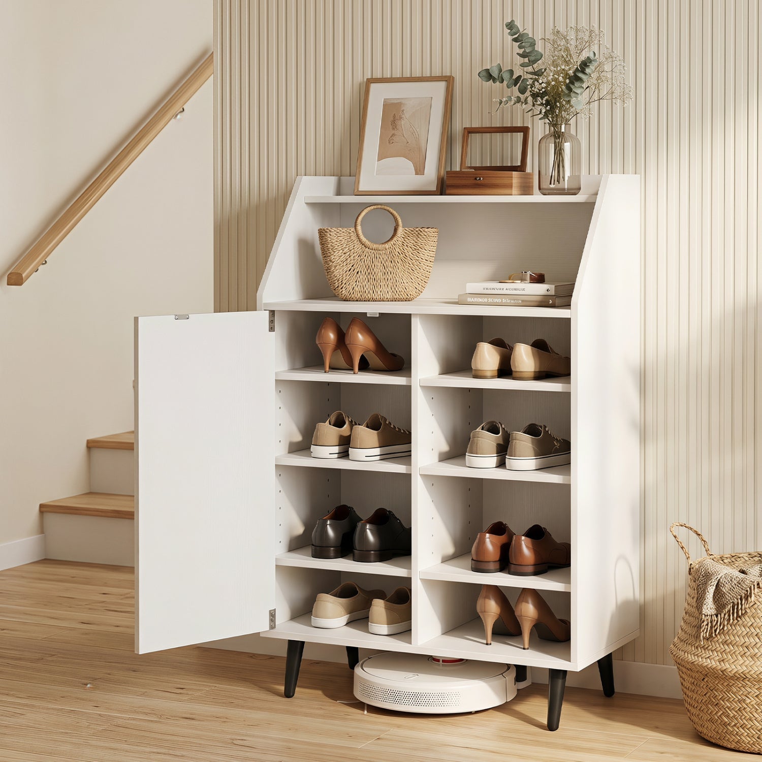 Shoe Storage Cabinet with Adjustable Shelves - White