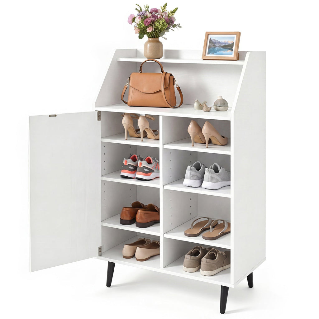 Shoe Storage Cabinet with Adjustable Shelves - White