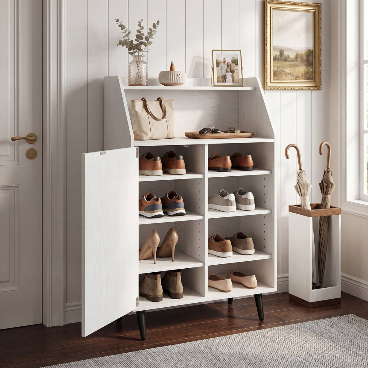 Shoe Storage Cabinet with Adjustable Shelves - White
