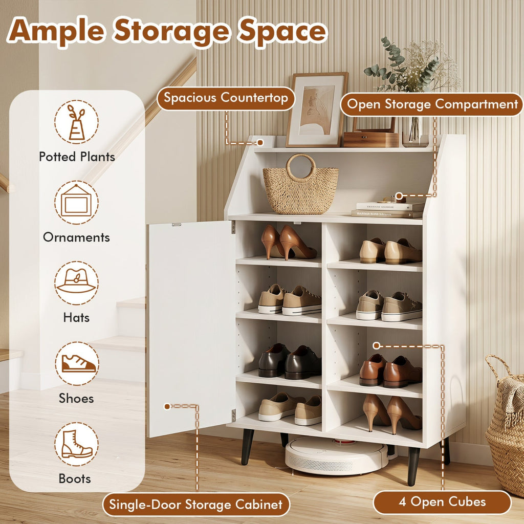 Shoe Storage Cabinet with Adjustable Shelves - White