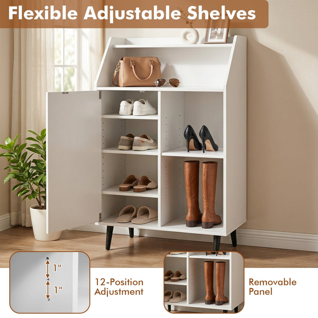 Shoe Storage Cabinet with Adjustable Shelves - White