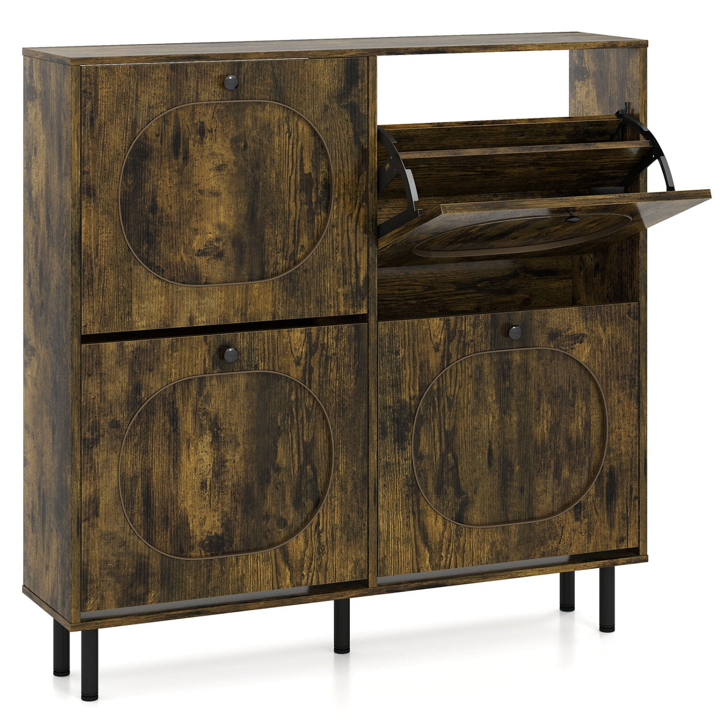 Shoe Storage Cabinet with 4 Flip Drawers - Rustic Brown