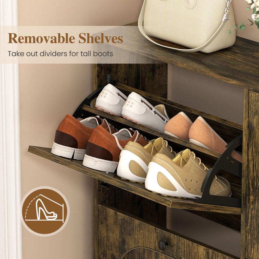 Shoe Storage Cabinet with 4 Flip Drawers - Rustic Brown