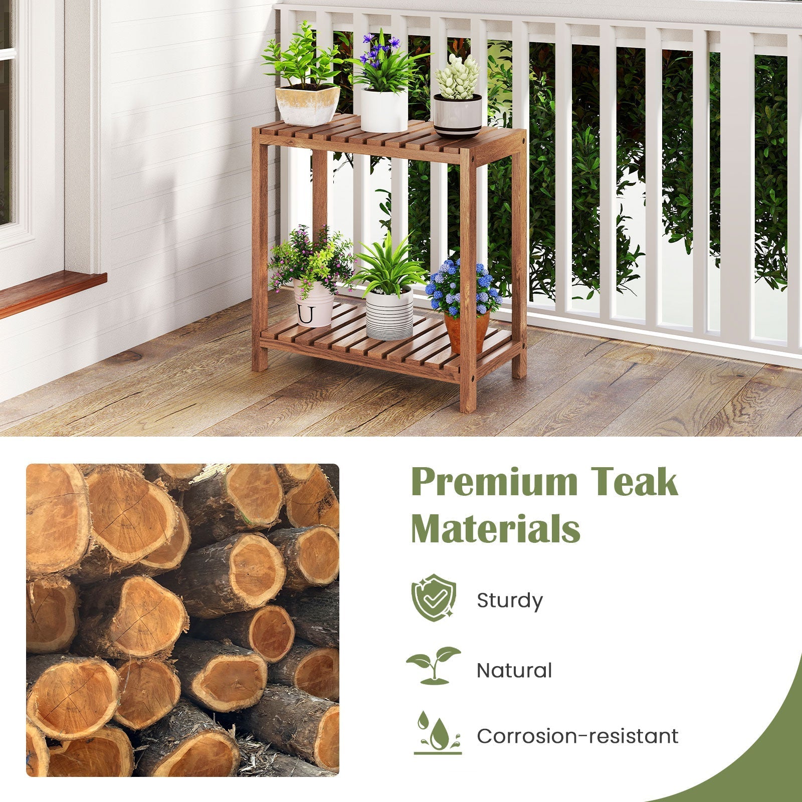 2/3-Tier Side Table Teak Wood Stand Utility Storage Shelf-3
