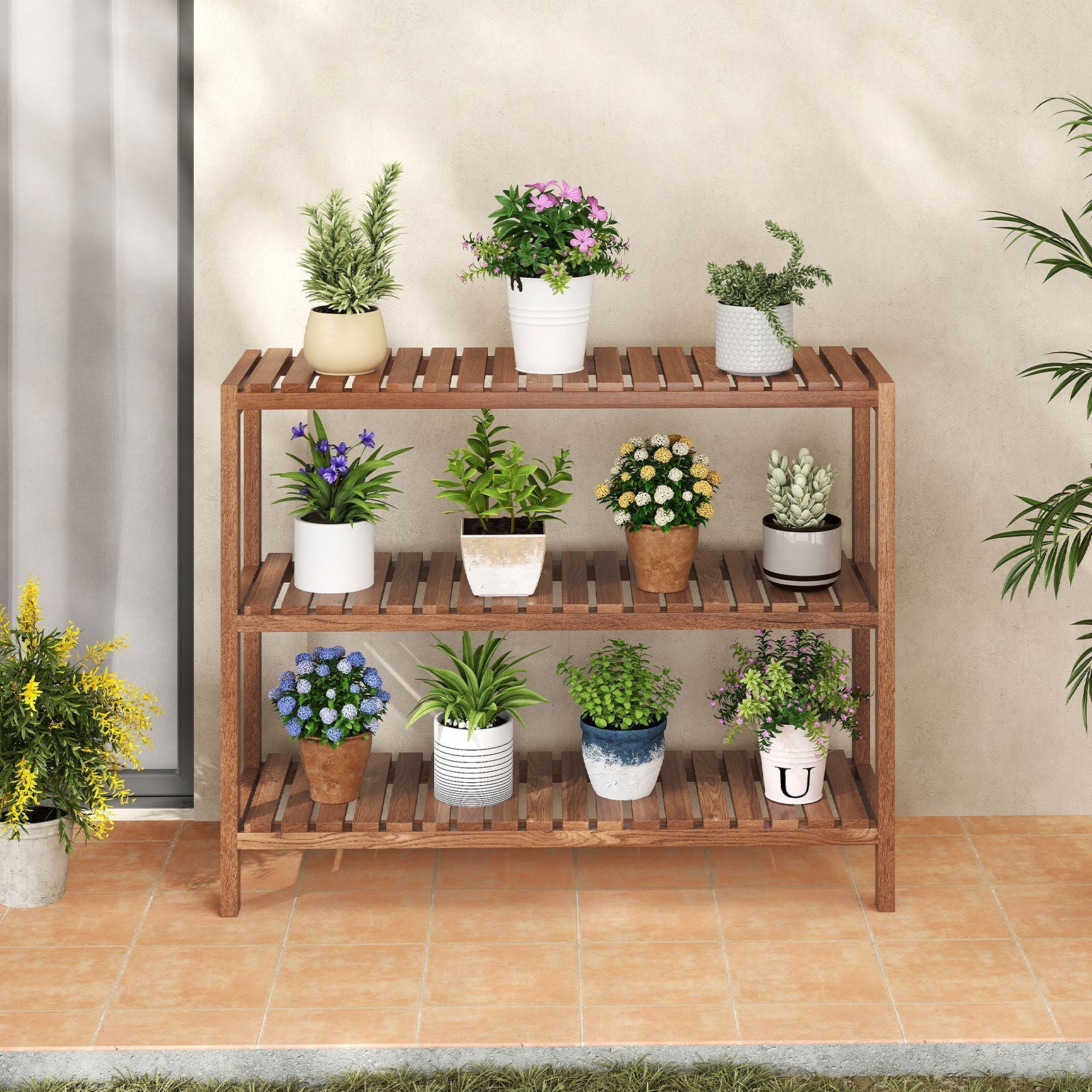 2/3-Tier Side Table Teak Wood Stand Utility Storage Shelf-3