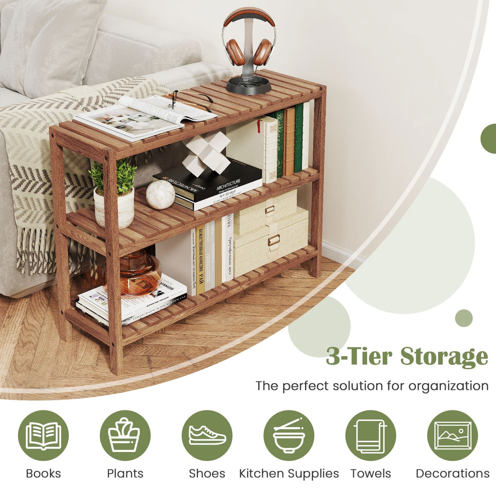 2/3-Tier Side Table Teak Wood Stand Utility Storage Shelf-3