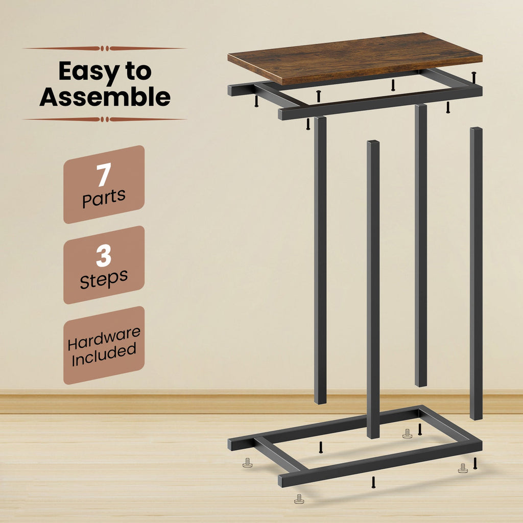 C-shaped Side Table with Heavy-duty Metal Frame