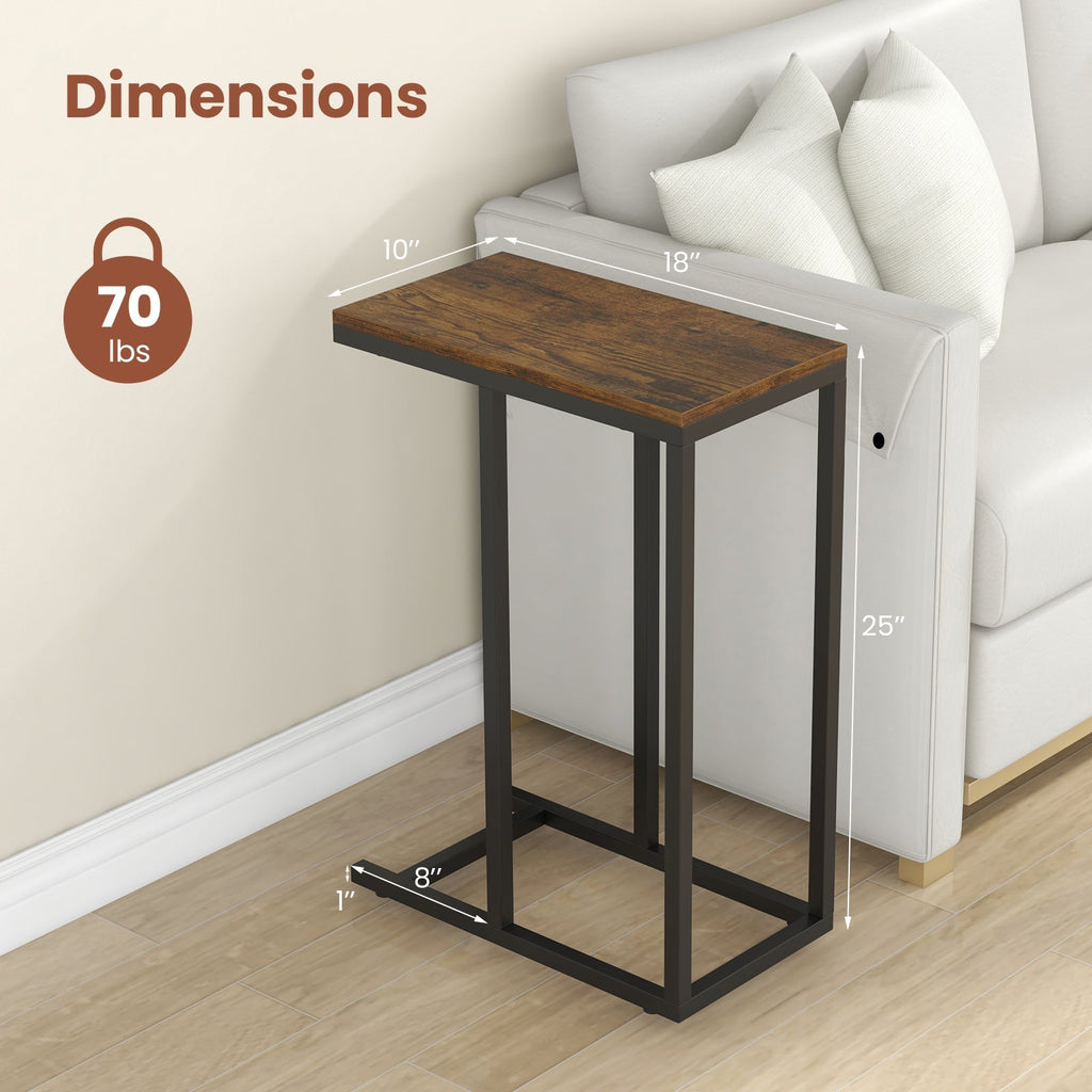 C-shaped Side Table with Heavy-duty Metal Frame