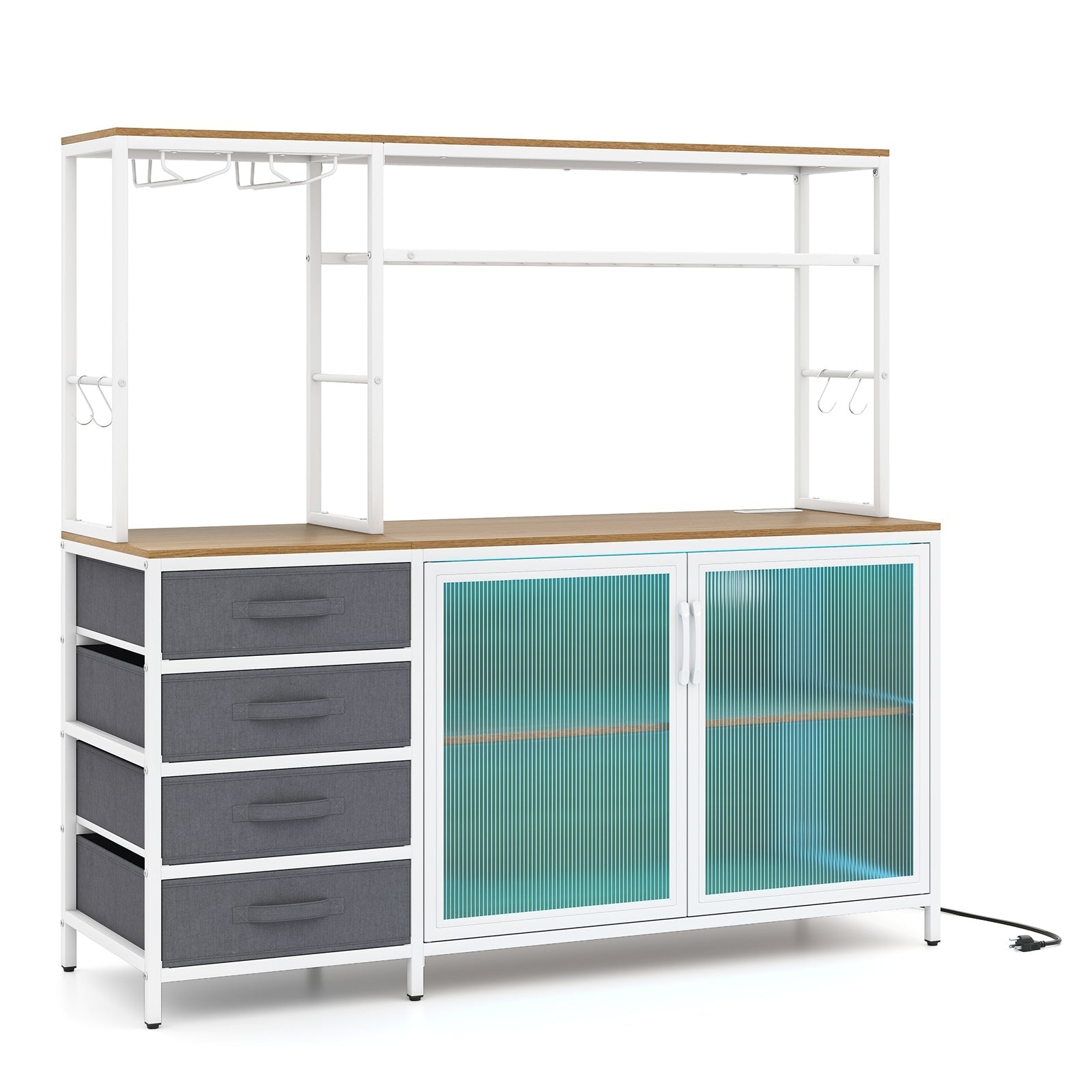 Sideboard Buffet Cabinet with LED Lights 55 inch Coffee Table with Power Outlets