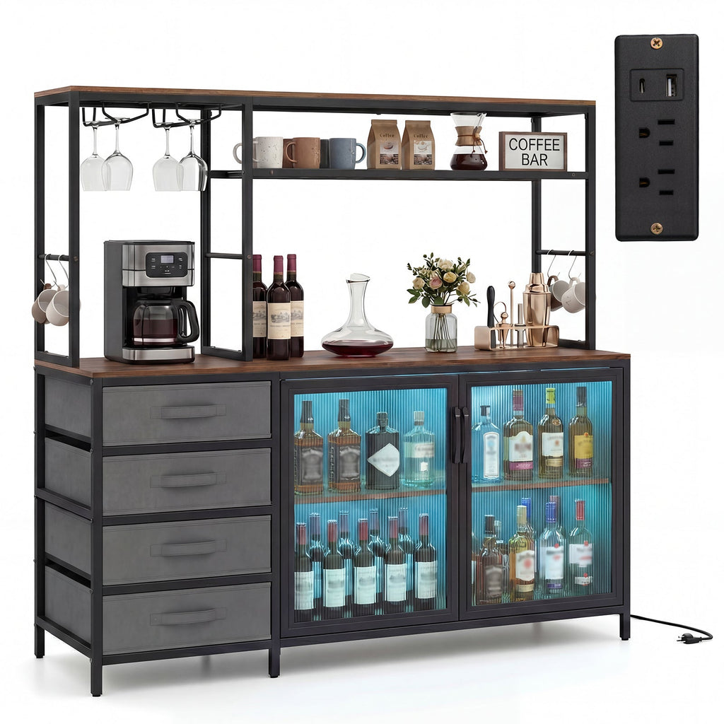 Sideboard Buffet Cabinet with LED Lights 55 inch Coffee Table with Power Outlets