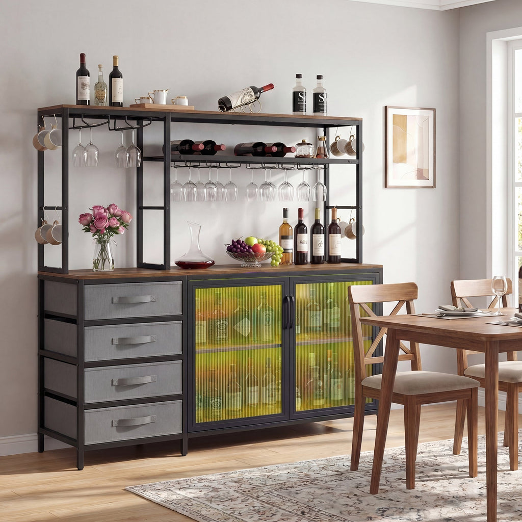 Sideboard Buffet Cabinet with LED Lights 55 inch Coffee Table with Power Outlets