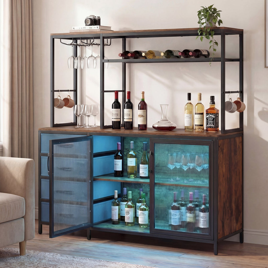 Sideboard Buffet Cabinet with LED Lights 55 inch Coffee Table with Power Outlets
