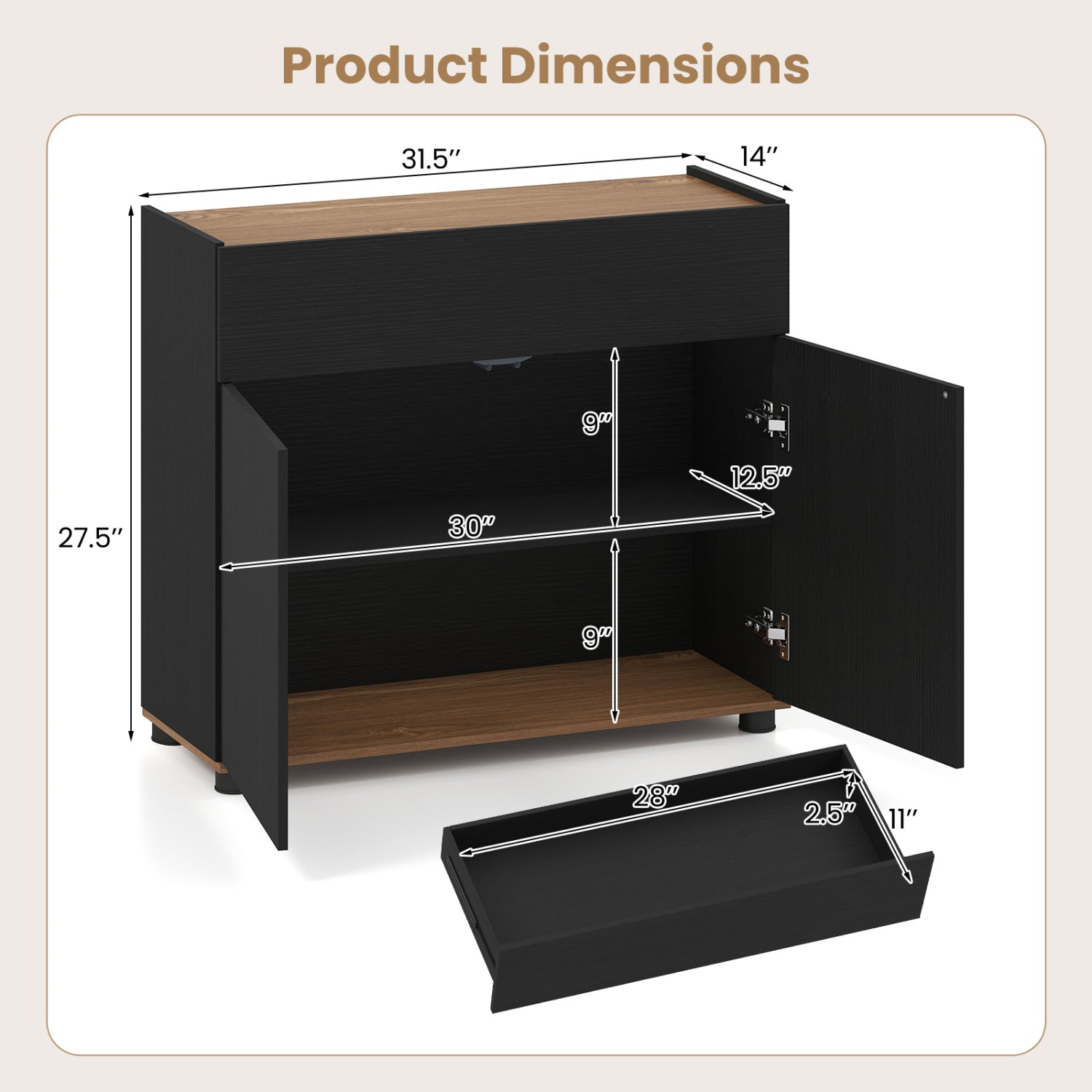 Sideboard Buffet Cabinet with Storage Wooden Kitchen Storage Cabinet-Black