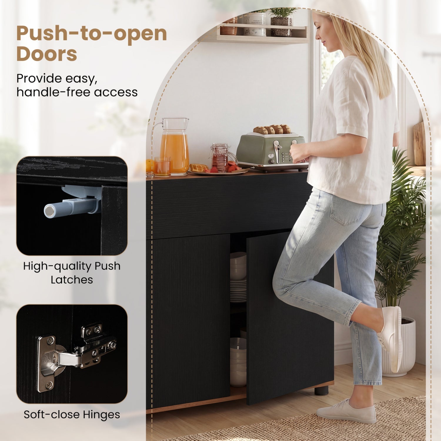 Sideboard Buffet Cabinet with Storage Wooden Kitchen Storage Cabinet-Black