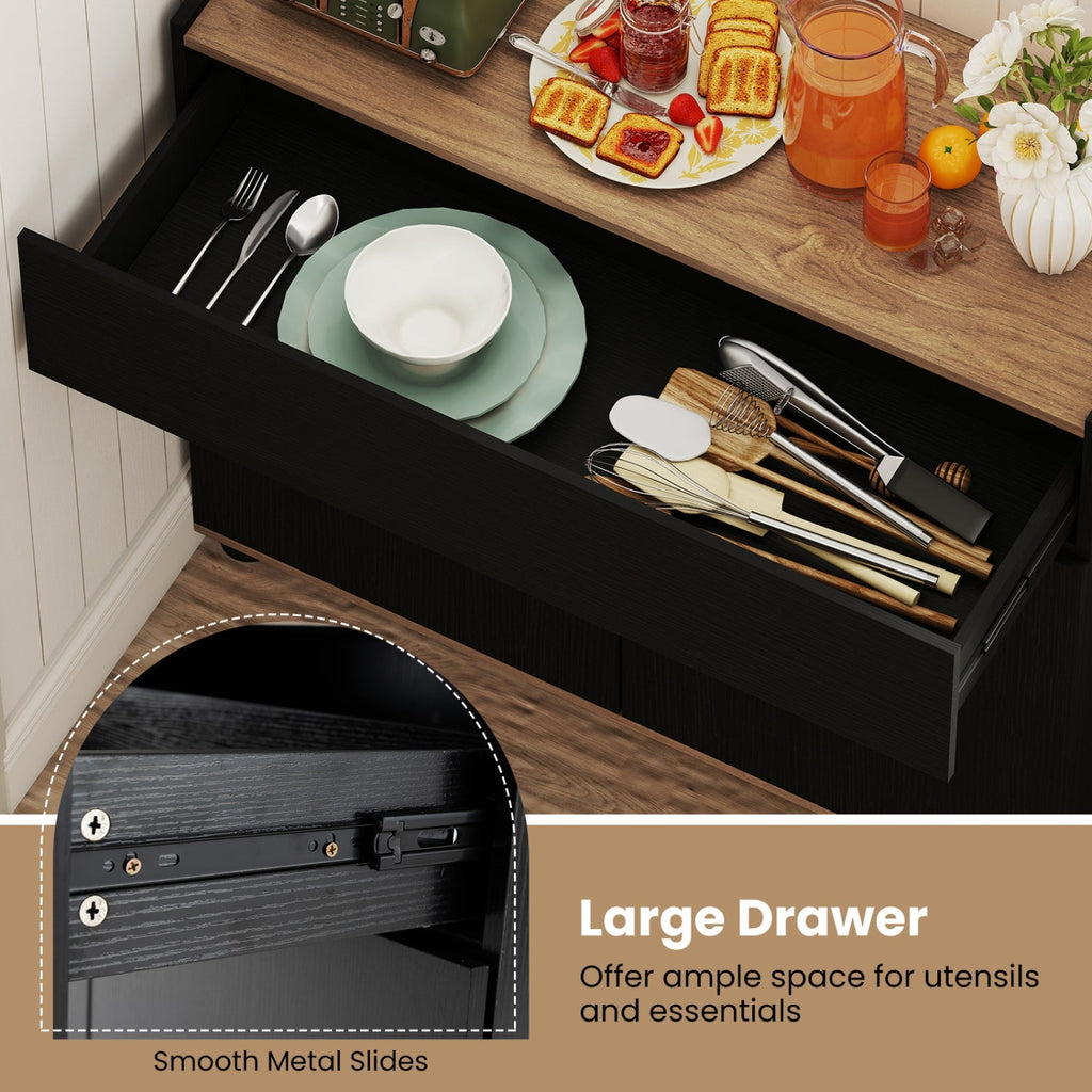 Sideboard Buffet Cabinet with Storage Wooden Kitchen Storage Cabinet-Black