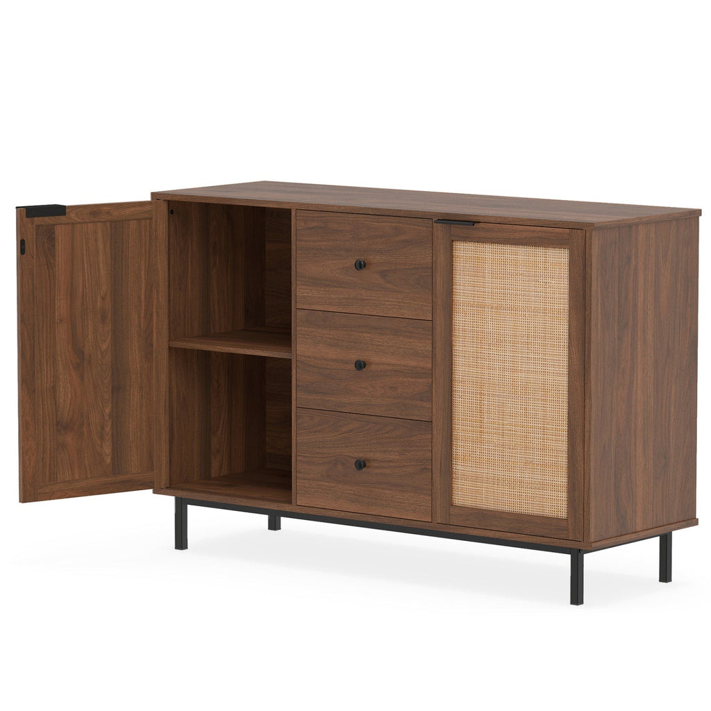Sideboard Buffet Cabinet with Rattan Doors and 3 Drawers